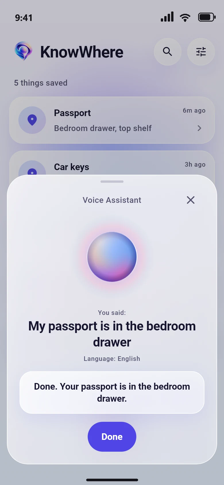 KnowWhere confirming: Done. Your passport is in the bedroom drawer.